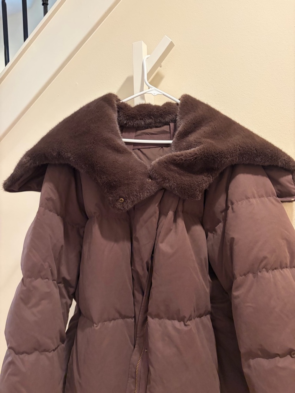 Banana Republic Chocolate Brown Puffer Coat with Faux Fur Collar